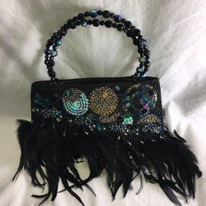 Chico's bead & feather handbag Black Small Dinner Bag
